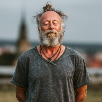 Възрастни хора в медитативна йога поза